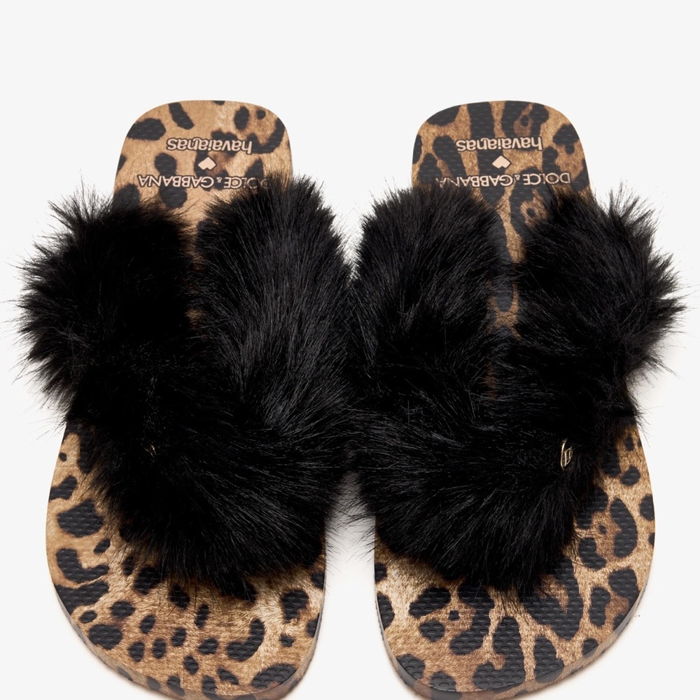 Dolce & Gabbana Black Fur Leopard Sandals
